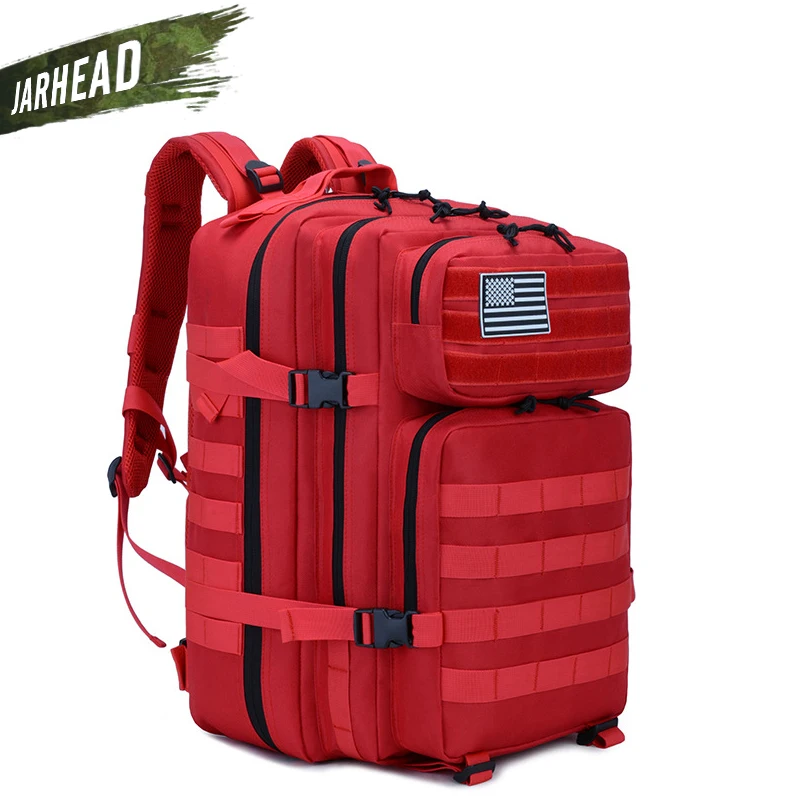 Red Темно-синий Тактический штурмовой рюкзак 3P EDC Molle, мужской рюкзак для занятий спортом на открытом воздухе, альпинизмом 45L, охотничьей походной Оксфордской сумкой - Цвет: Red