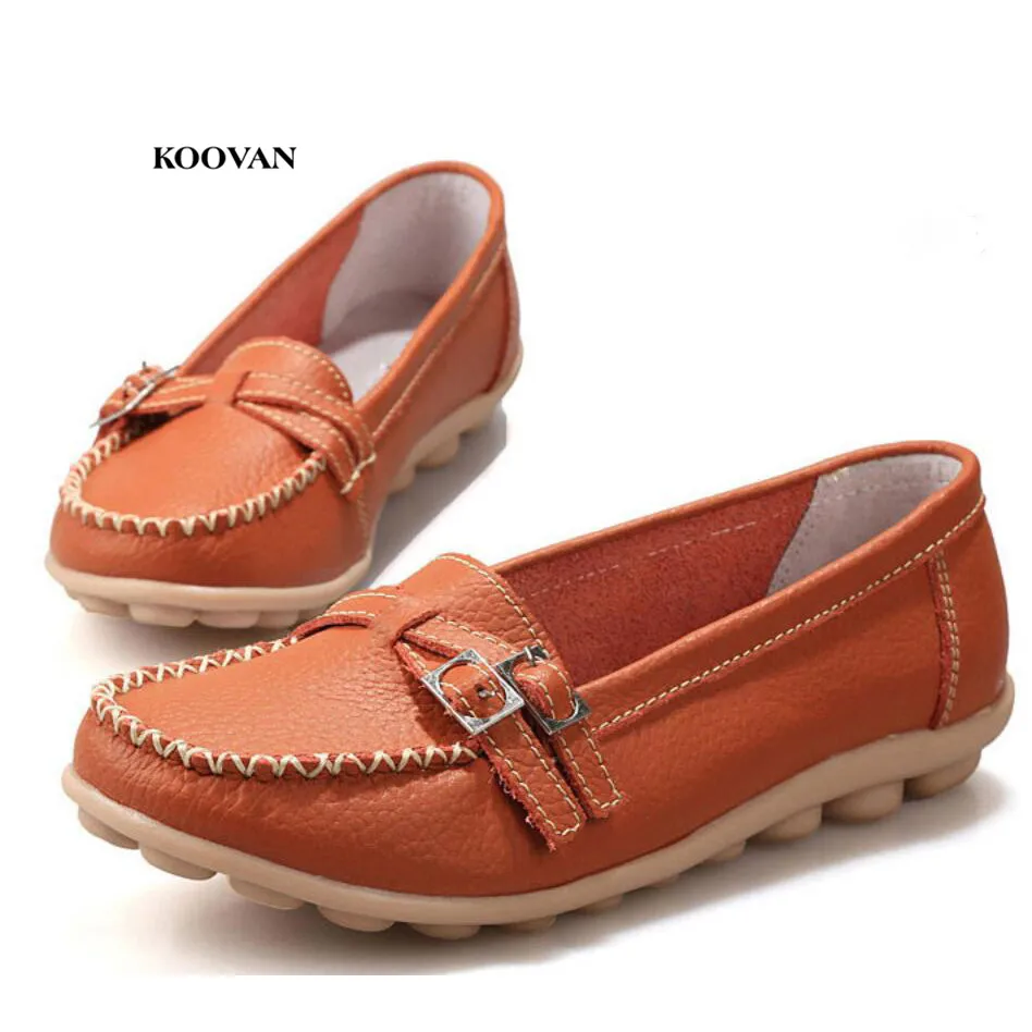 

Koovan Women's Shoes 2018 Four Seasons New Leather Buckle Soft Bottom Women's Shoes Young Mother Casual Bean Flats Cotton Shoes