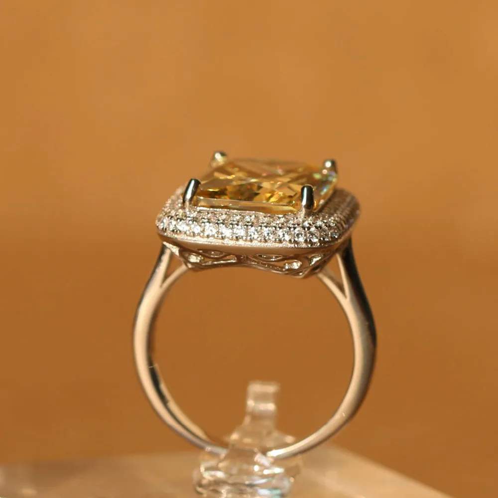 Роскошное однотонное серебряное кольцо с желтым цирконием in18k золотого цвета с кристаллами цирконием moissanite Золотое обручальное кольцо для влюбленных пар