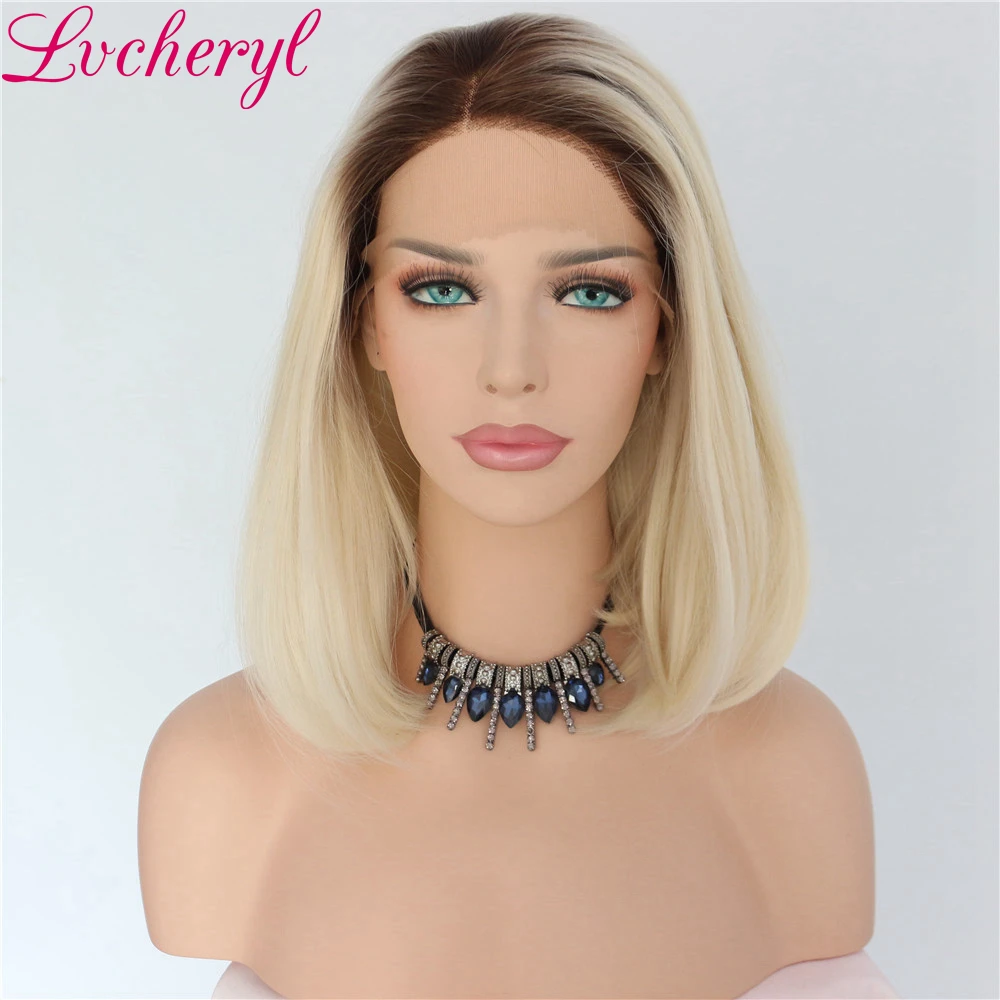 Lvcheryl Ombre Короткие синтетические волосы с коричневыми корнями в блонд