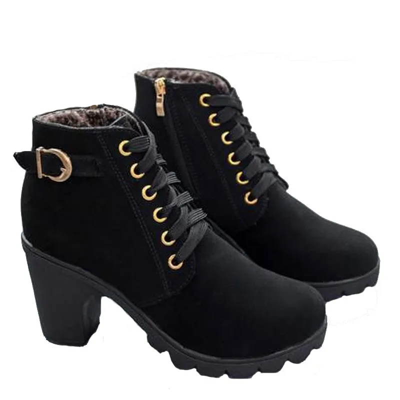 FONIRRA High Quality Women Boots PU Leather Winter Ankle Pumps Ladies Lace-up Heel Shoes 240 | Обувь