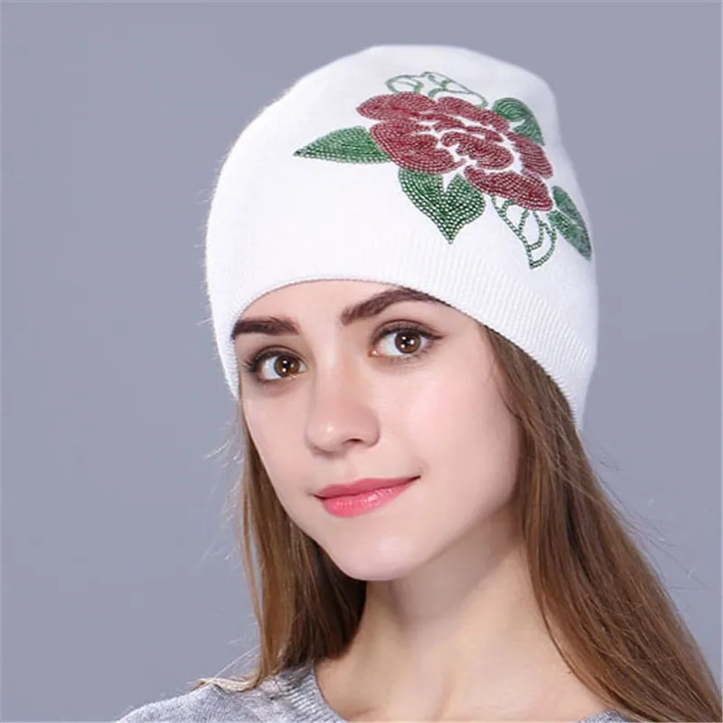 Xthree, Женская кашемировая зимняя шапка, вязаная, Skullies Beanies, шапка для женщин, шерстяная, вышивка, цветок, шапка для девочек, gorros
