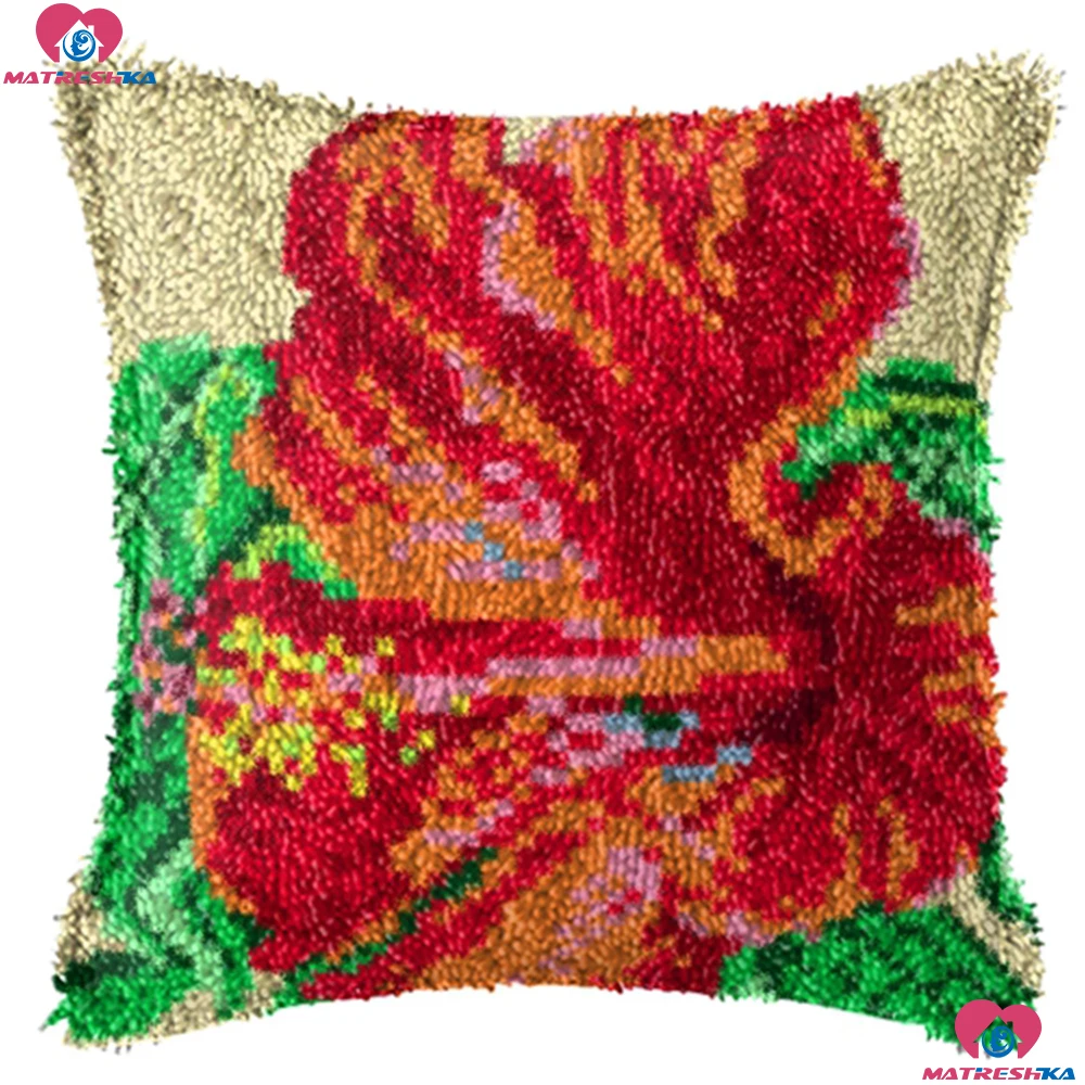 

Flower Diy Latch Hook Kits Pillowcase Embroidery 3d Printed canvas Cushion Cover Crochet Latch Hook kits Unfinished home decor