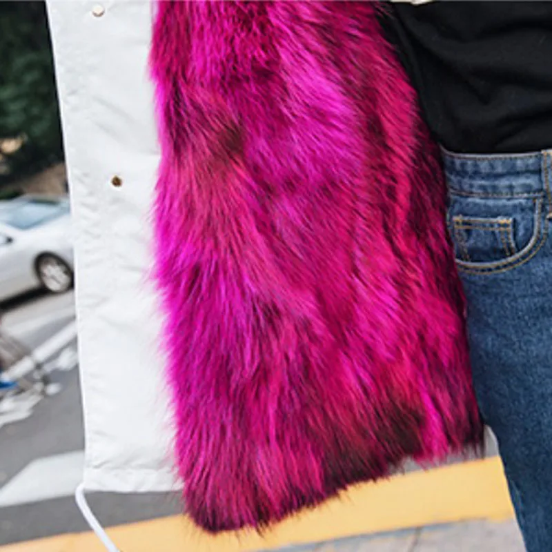 

New Fashion Fox Raccoon Fur Liner Overcome Female Medium Long Parker Fur Coat Large Raccoon Fur Hooded Outwear Winter Jacket283