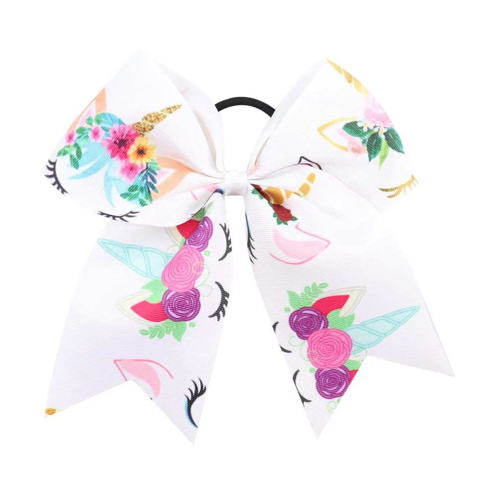 CN 7 &quotЕдинорог Cheer Луки с резинкой для детей большой печатные ленты Чирлидинг