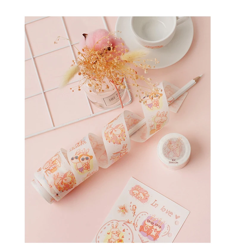 35 мм* 5 м Kawaii кролик животные бумажный скотч DIY Скрапбукинг Декоративные Маскировочные ленты для декора милые канцелярские принадлежности