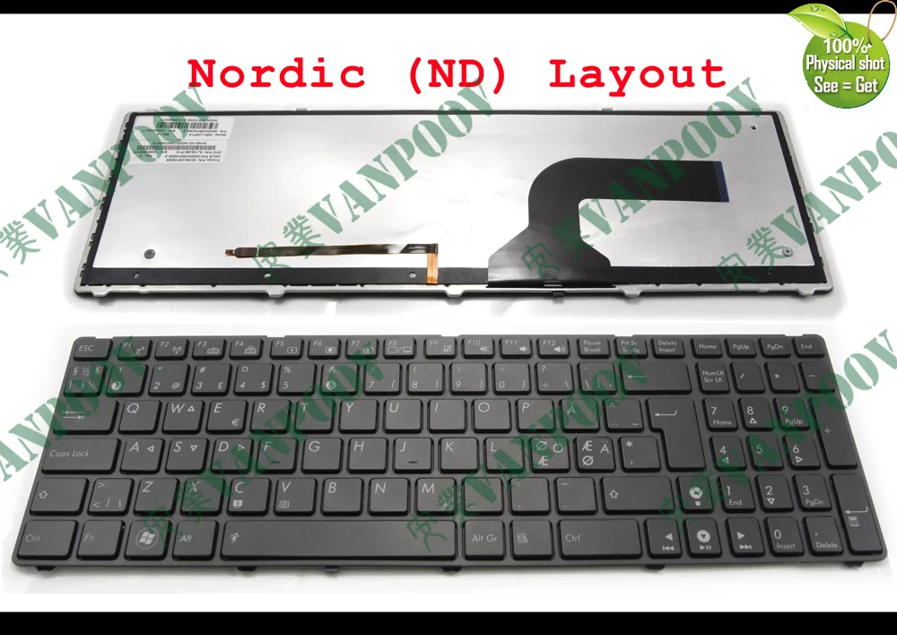 

Scandinavian Nordic Laptop keyboard FOR Asus G53 G60 G73 X73 Black with black frame with backlit ND version - NSK-UGP1K