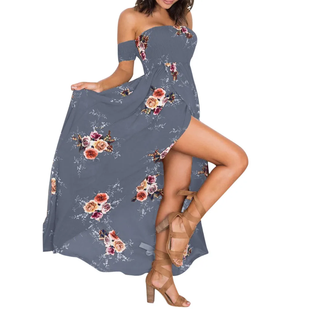 Горячие Для женщин платье моды большой Размеры Boho с открытыми плечами цветочным