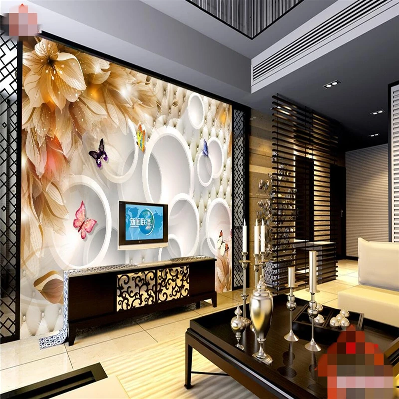 beibehang Custom Photo Wallpaper Stick Tulip 3D Circle Soft Pack TV Wall Background papel de parede 3d para sala atacado | Обустройство