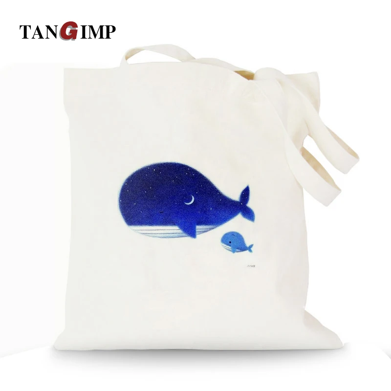 TANGIMP холщовые сумки милые Дельфин КИТ Хлопок Tote Эко хозяйственные пляжные bolsa compra