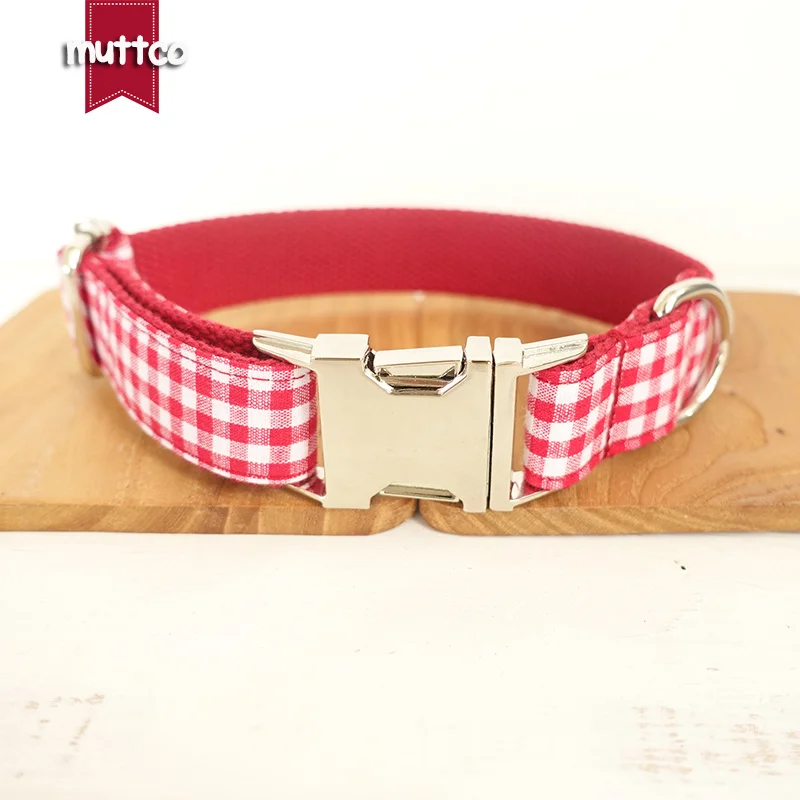 Ошейник для собак MUTTCO в красную клетку с галстуком-бабочкой креативный мягкий
