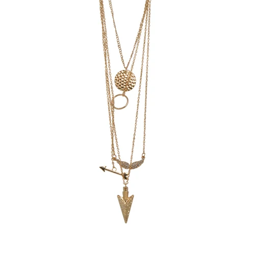 

AOLOSHOW Simple Gold color chain Necklace women American shoot arrows angel wings charms multi-layer chains necklace nl-2336