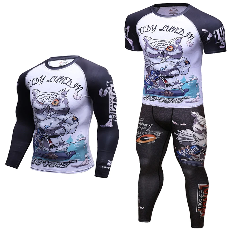 UFC BJJ MMA Мужской комплект, компрессионная рубашка, топы, штаны, шорты, спортивная одежда для фитнеса, Удобный яркий цвет, 3D принт, майки, колготки