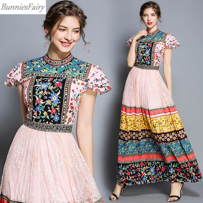 BunniesFairy 2019 летнее женское богемное Бохо этнический стиль винтажное цветочное Розовое Кружевное Лоскутное