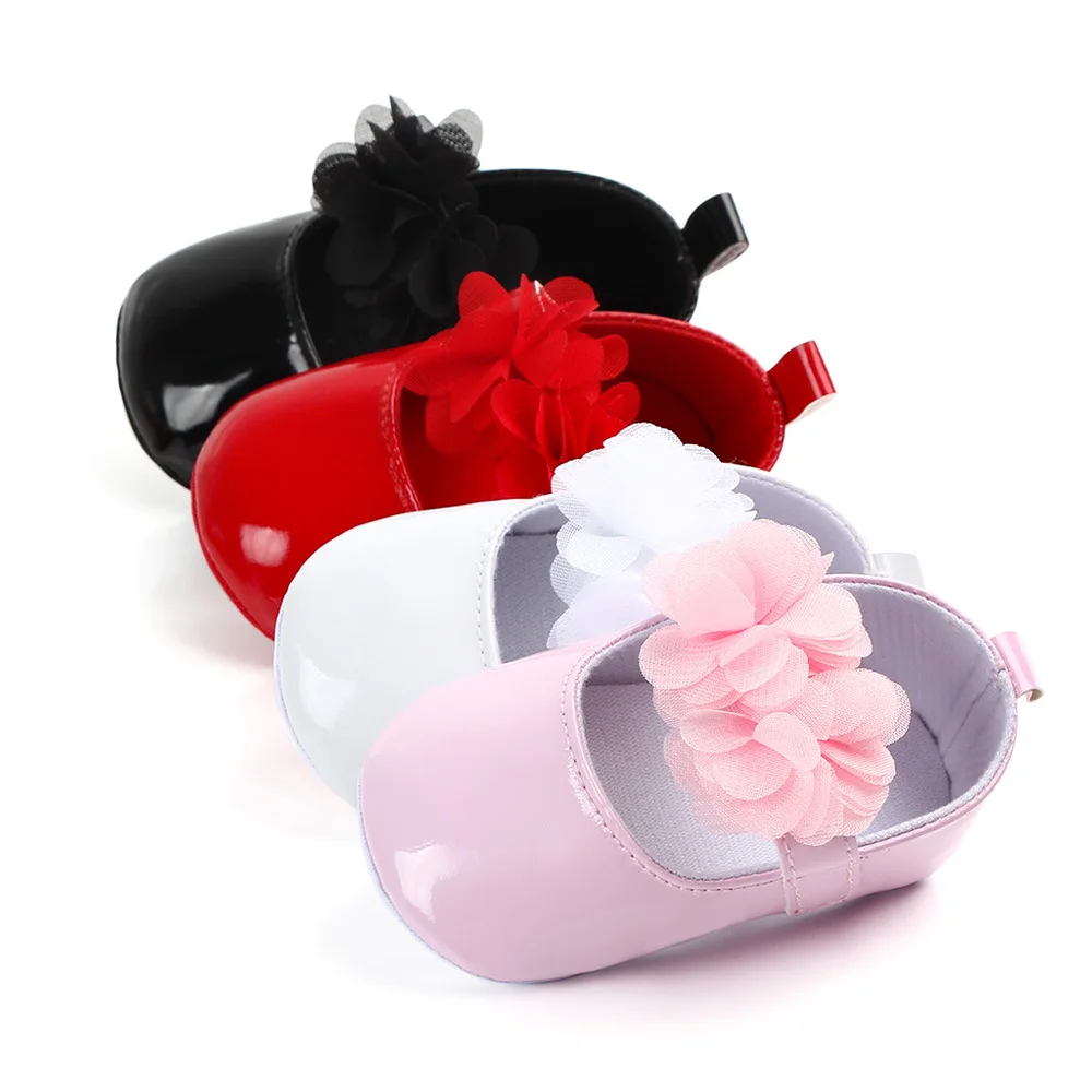 Baby Girl Princess PU Leather Shoes With Flowers Infant Soft Sole First Walkers Spring Summer Bebe Crib Shoes Patent Leather images - 6