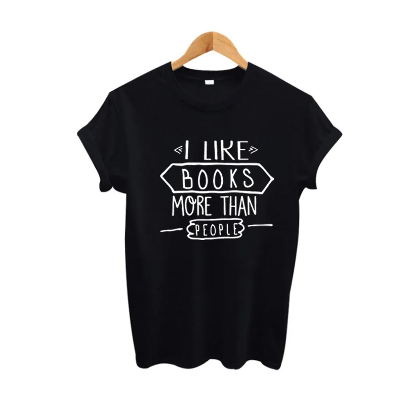 

Skuggnas I LIKE Book More Than People Letter Print Funny t shirts Hipster Harajuku Tumblr T Shirt Women Tops aesthetic clothes