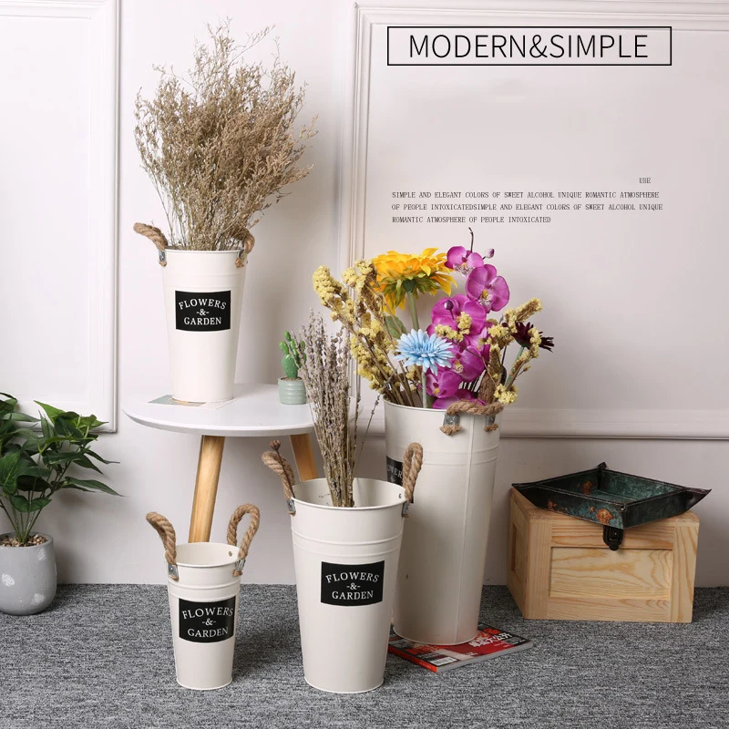 Железная Цветочная ванночка ручка из пеньковой веревки садовая винтажная ваза