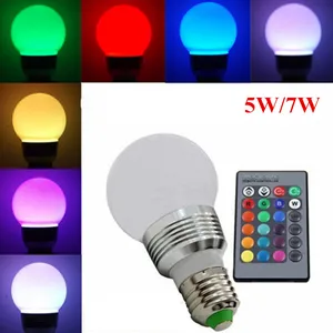 Полноцветная Светодиодная лампа E27 E14 B22 RGB 5 Вт 7 Вт, светодиодный шар 110 В 220 В, сценический светильник, светодиодный прожектор для дискотек и диджеев, вечерние и Клубные лампы с дистанционным управлением