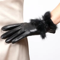 brand genuine leather gloves women fashion trend sheepskin gloves wrist rabbit hair elegant lady driving glove l149nn 5
