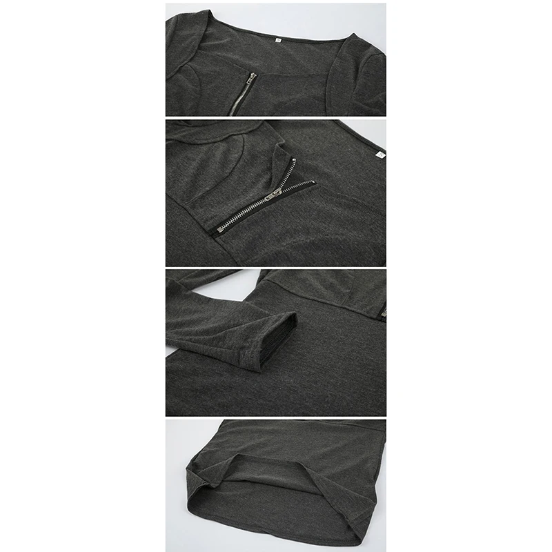 Fashion Women Zippers Tee Shirt Sexy Summer Autumn Slim Blusa Long Sleeve Square CollarTops Womens Tops And Blouses |