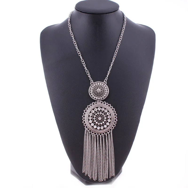 Btuamb Новый Boho цепи кисточкой ожерелья подвески панк Винтаж Кристалл Длинный