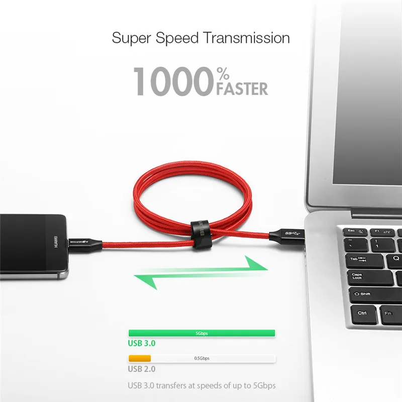 BlitzWolf кабель USB тип-С кабель 1m 1.8m для зарядки мобильного телефона для Xiaomi для Macbook