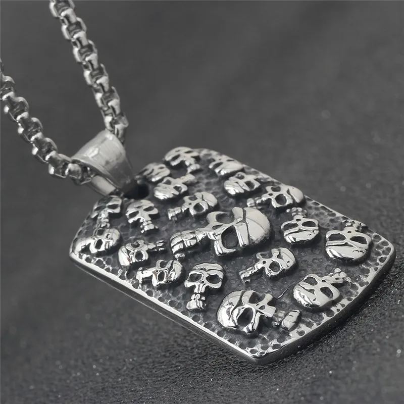 

Gothic Skeleton Tag Necklace Casting Titanium Stainless Steel Skull Head Pendant Necklace for Men Hip Hop Jewelry