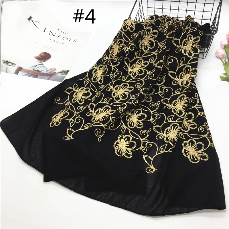 Hi Q обычный кружевной черный soild хиджабы Цветочная вышивка женщин бандану шарф