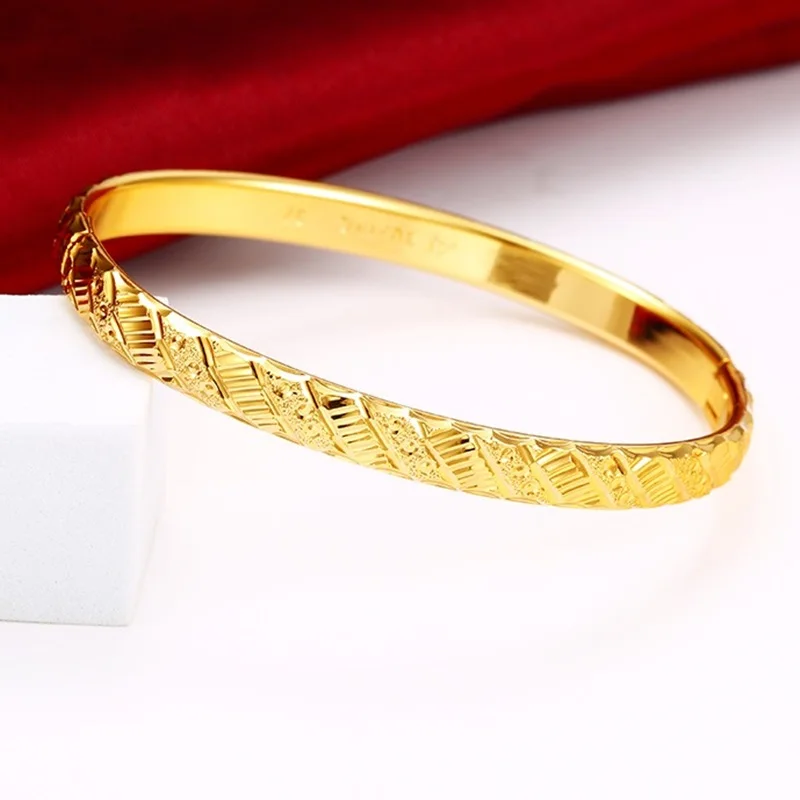 OMHXFC Wholesale European Fashion Woman Bride Party Birthday Wedding Mother Gift Vintage Wide 24KT Gold Bracelet Bangle ES158 | Украшения и