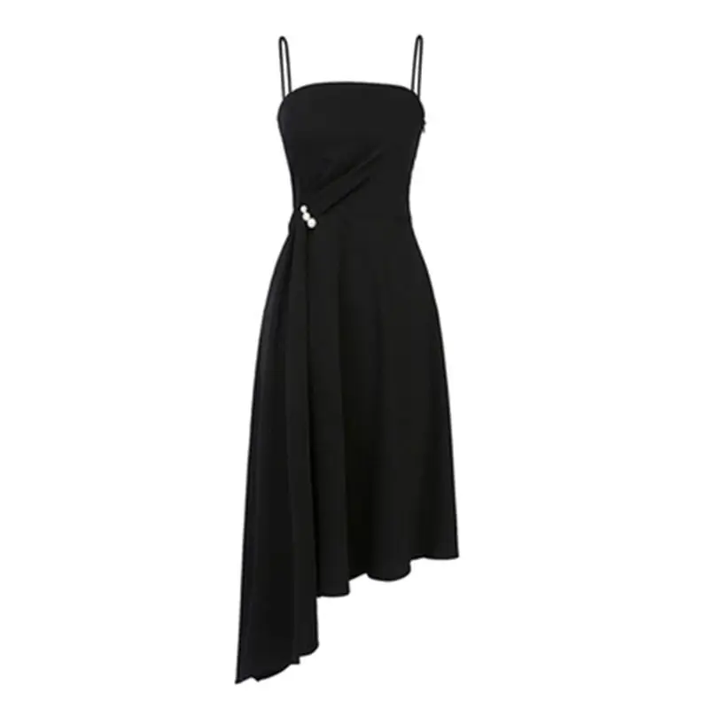 

2020 Women Summer Sexy Backless Spaghetti Strap Dress Female Beading Solid Retro Dresses Lady Irregular Hem Slim Vestidos Z367