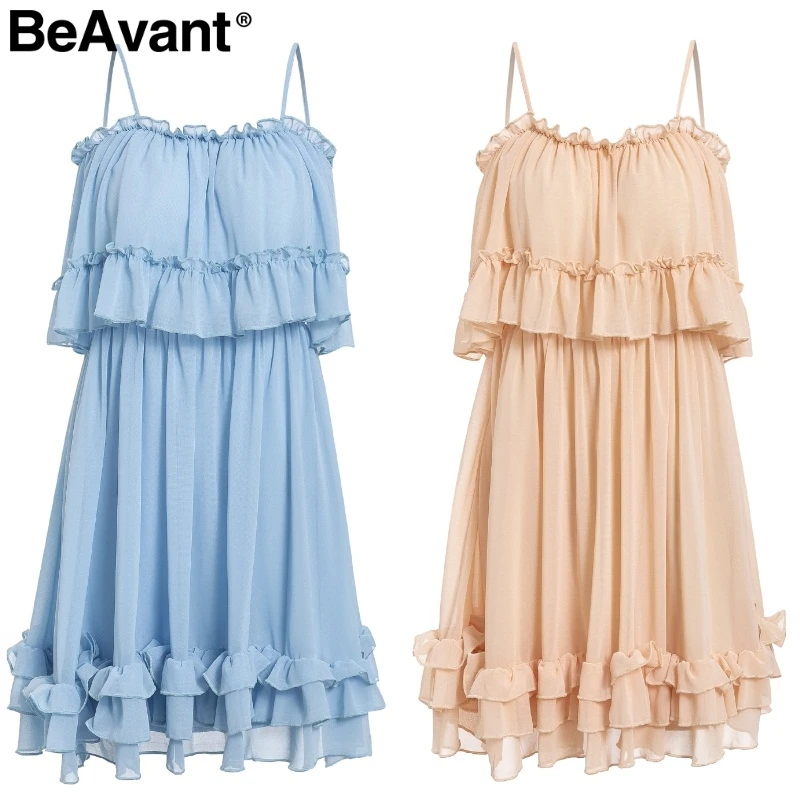 BeAvant шифоновые летние платья с открытыми плечами, женское Плиссированное короткое платье с рюшами, розовое элегантное праздничное свободное пляжное мини-платье