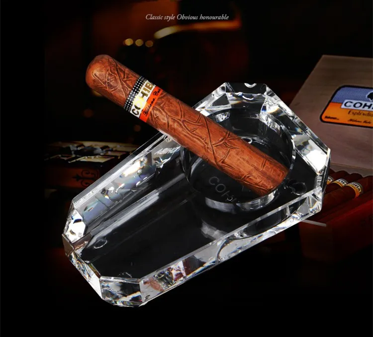 COHIBA роскошный дизайн держатель одна сигара прозрачный узор Австрийский Кристалл пепельница для сигар W/оригинальная коробка