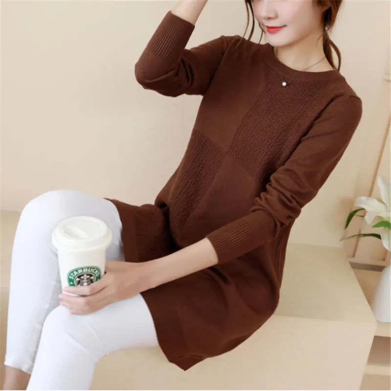 2018 осенне-зимний новый женский свитер с круглым воротником и длинными рукавами