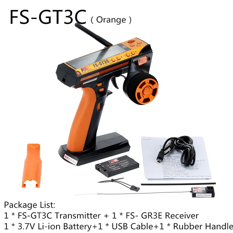 FS-GT3C Orange Color Flysky FS-GT3C FS-GT3B FS-GT2B 2,4 ГГц 3CH передатчика радиоуправляемой модели к компьютеру пульт дистанционного управления ЖК-дисплей передатчик с FS-GR3E приемник для пульт ДУ для дистанционно управляемой машины лодки - Цвет: FS-GT3C Orange Color