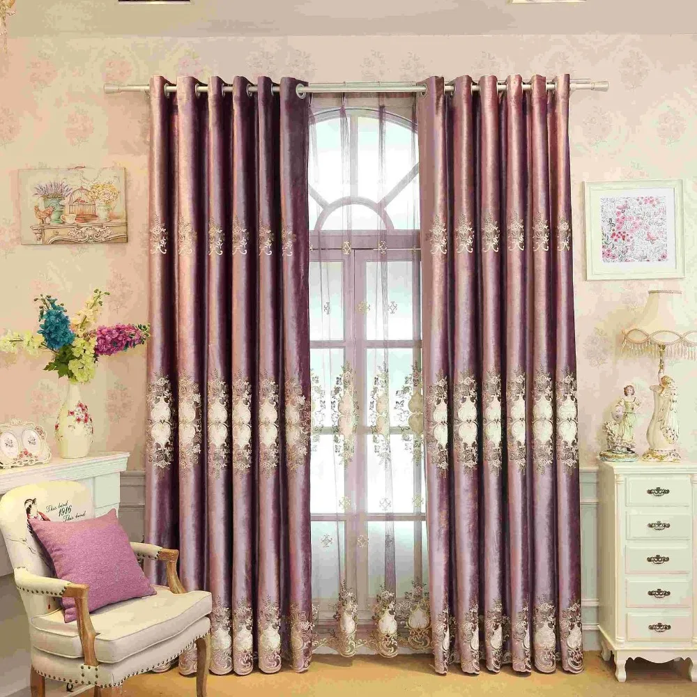 Европейский роскошный благородный фиолетовый вышитый полностью затемненный