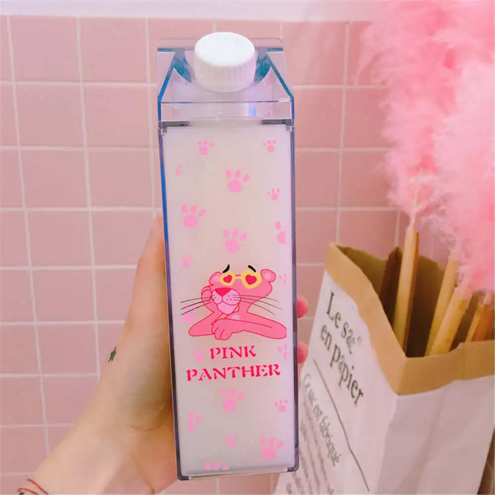 Пластиковые уникальные бутылки для хранения воды молочная коробка Форма Прозрачный милый мультфильм Розовая пантера для хранения пива напиток бутылка Органайзер