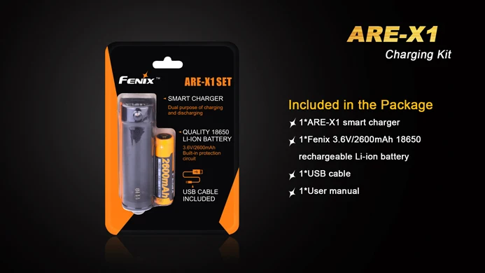 

Original Fenix ARE-X1 Charing Kit Smart Battery Charger 5V USB Output Intelligent Battery Charger for 18650 26650