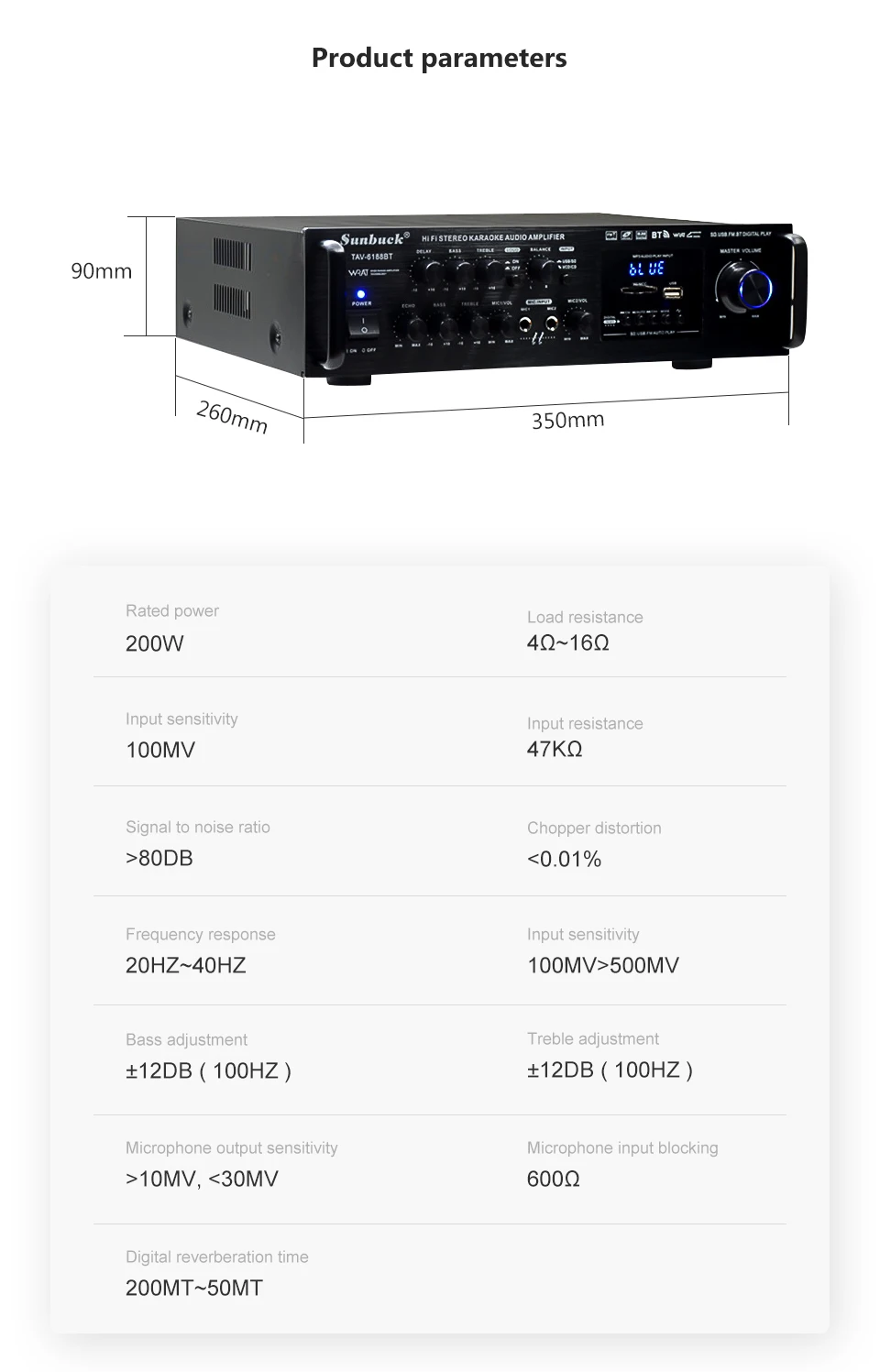 SUNBUCK автомобильный усилитель встроенный Bluetooth AV Разъем для усилителя-в карты USB 12 В 220 В домашняя Высокая мощность бас профессиональный аудио усилитель