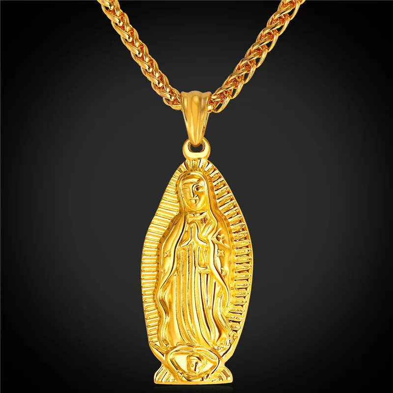 

Hot New Vintage Religion Cross Jewelry Fashion Stainless Steel Charms Golden Blessed Virgin Mary Necklace for Women Men GP2390