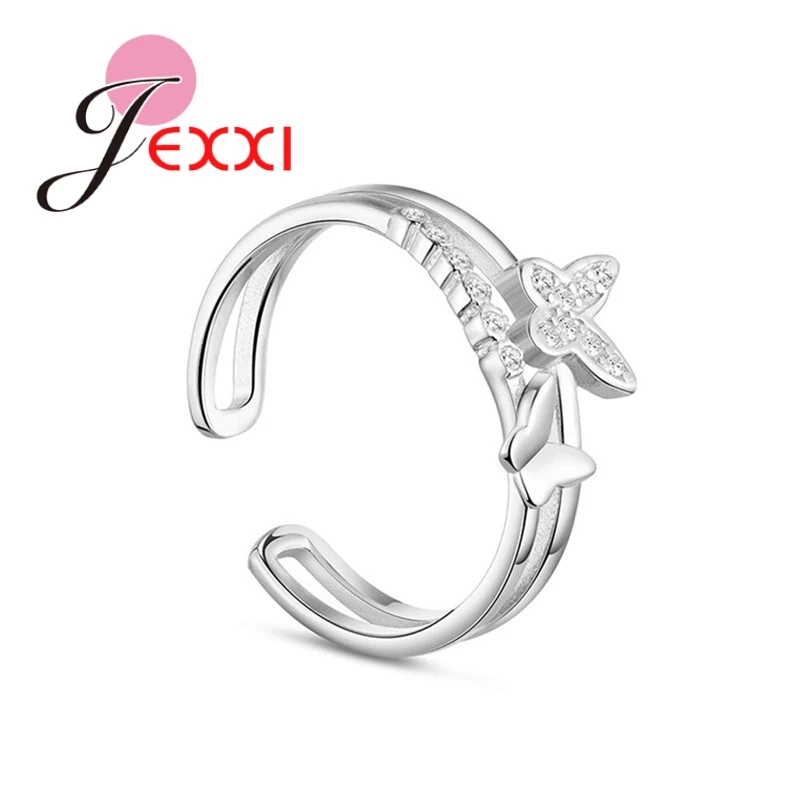 

Romantic Butterfly Love Open Ring For Women High Quality 925 Jewelry Silver With Round Cut AAA Zircon Brinco Bijoux