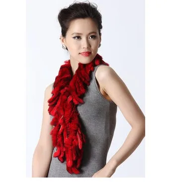 Женский вязаный шарф из натурального меха кролика с кисточками VF0460|hair|scarf artscarf