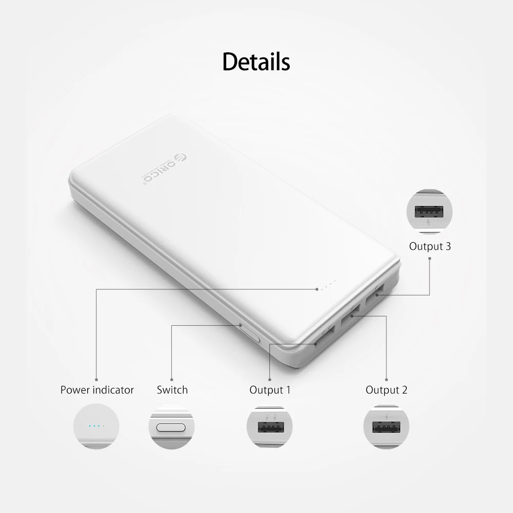 ORICO 20000 mAh 3 USB внешний аккумулятор портативный мобильный банк резервного