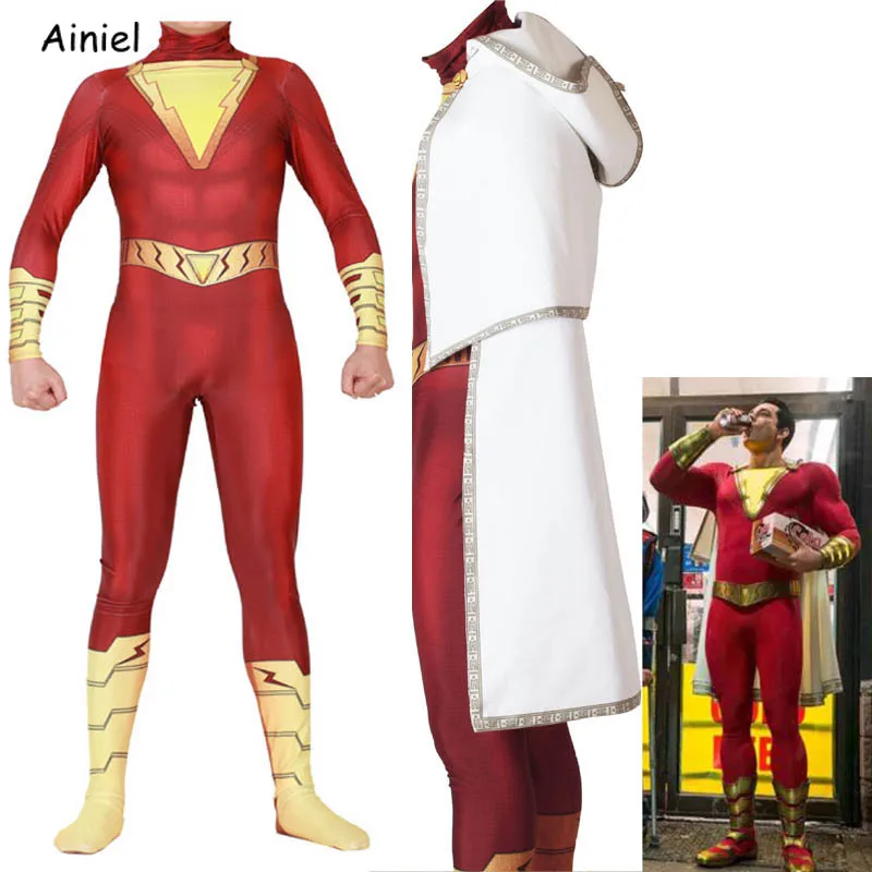 Shazam Билли Бэтсон костюмы для косплея плащ шазам костюм супергероя на Хэллоуин