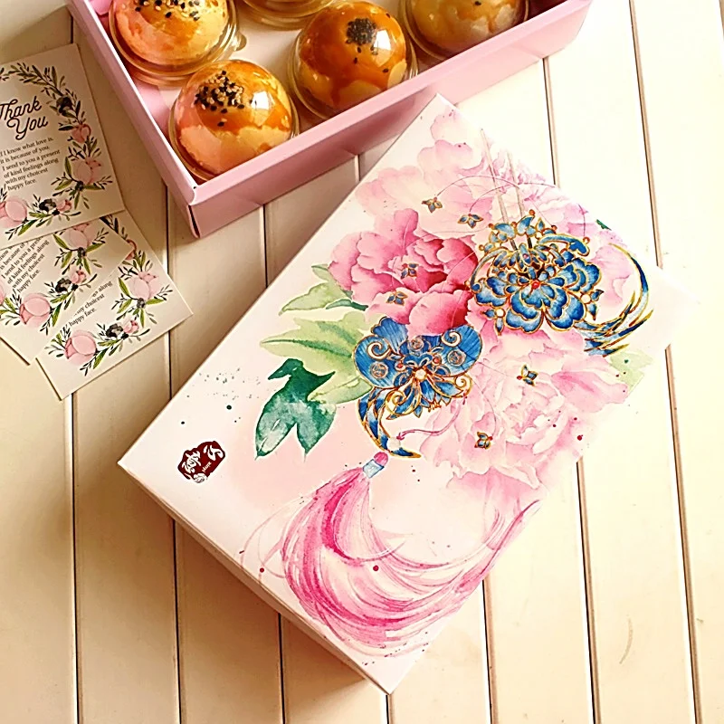 21*14*5 см 5 шт Пион розовая тема печенье mooncake подарочная бумажная коробка макарон
