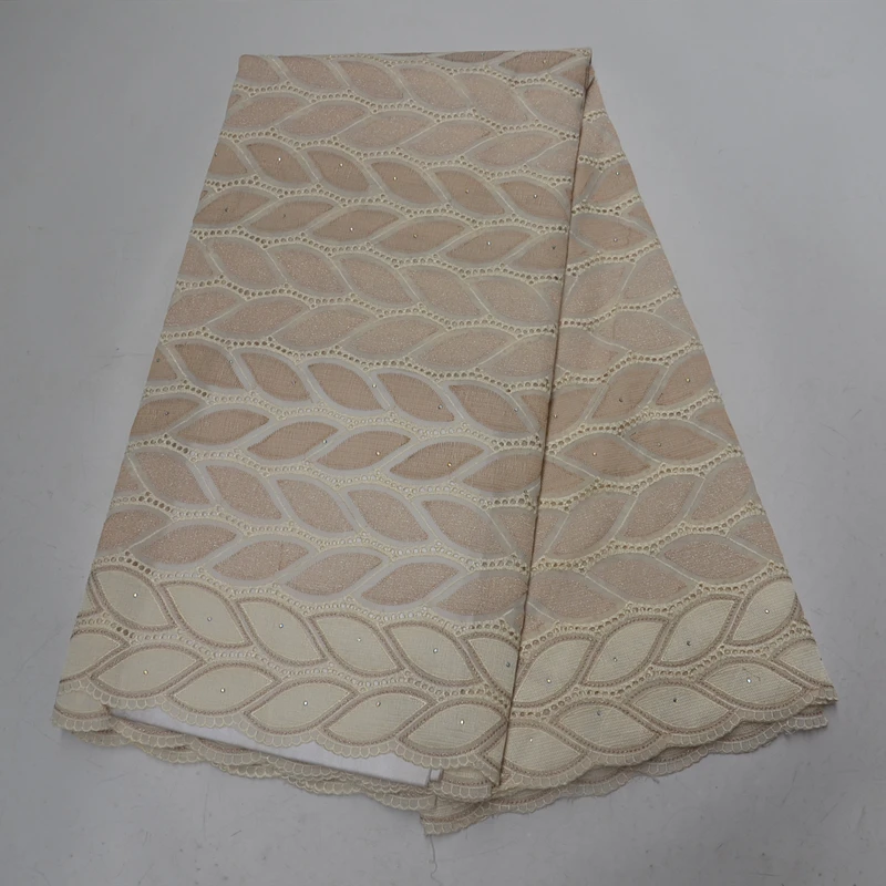 

New African voile lace fabrics, Swiss quality 100% cotton lace embroidery fabrics with stone for party dresses