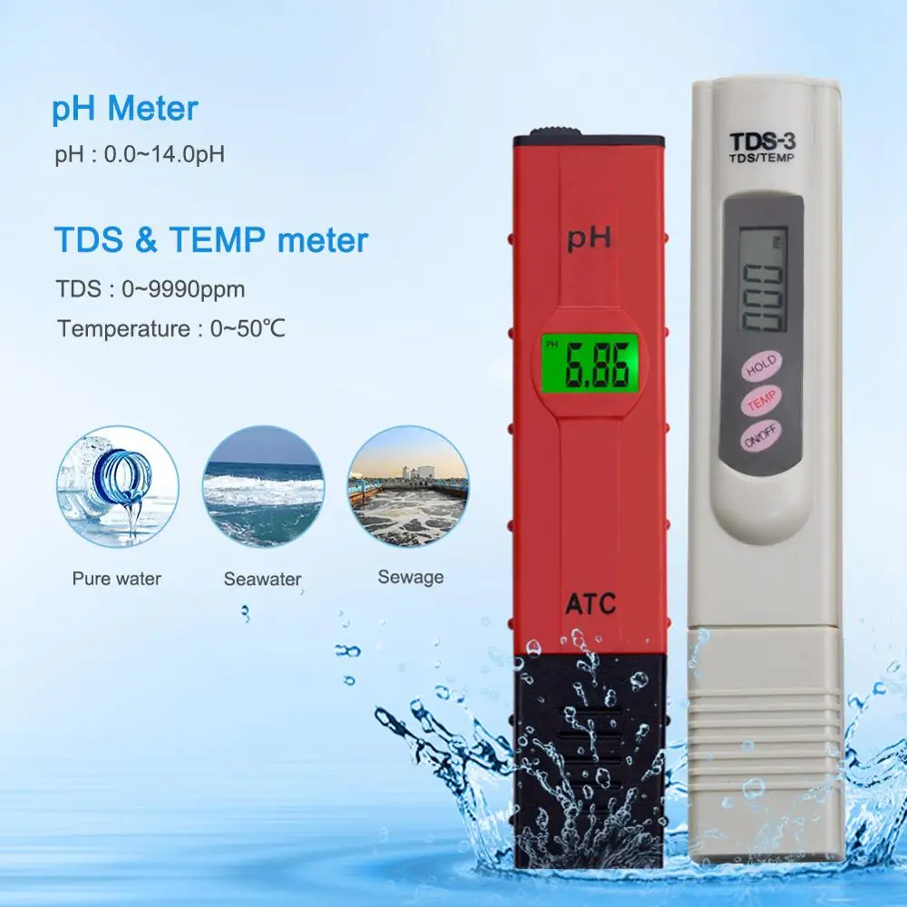 TDS red ph meter Цифровой измеритель PH TDS EC 0,00-14,0 PH тестер TDS и EC измеритель термометр 0-9999us/cm 0-9999ppm 0,1-80,0 градусов 3 в 1 монитор воды - Цвет: TDS red ph meter