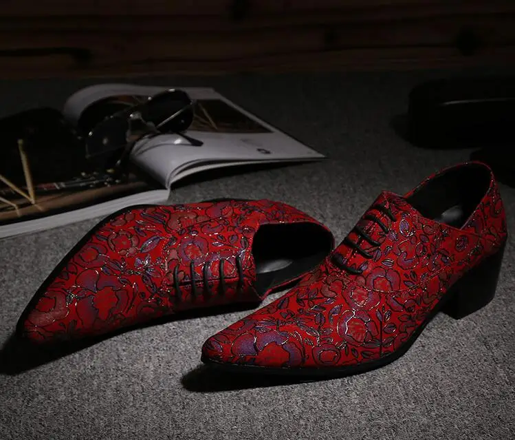 Мужские туфли оксфорды на высоком каблуке 5 см с принтом|Туфли| |