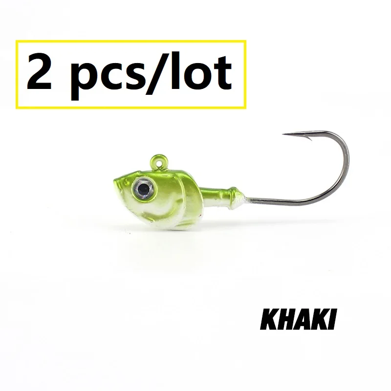 01 KHAKI Мягкая джиг-приманка, 20 г, 26 г, рыболовные крючки для подводной ловли, цвета, джиг-голова с 3D глазами, рыболовные приманки наживка, Джиги, 2 шт./ПК - Цвет: 01 KHAKI