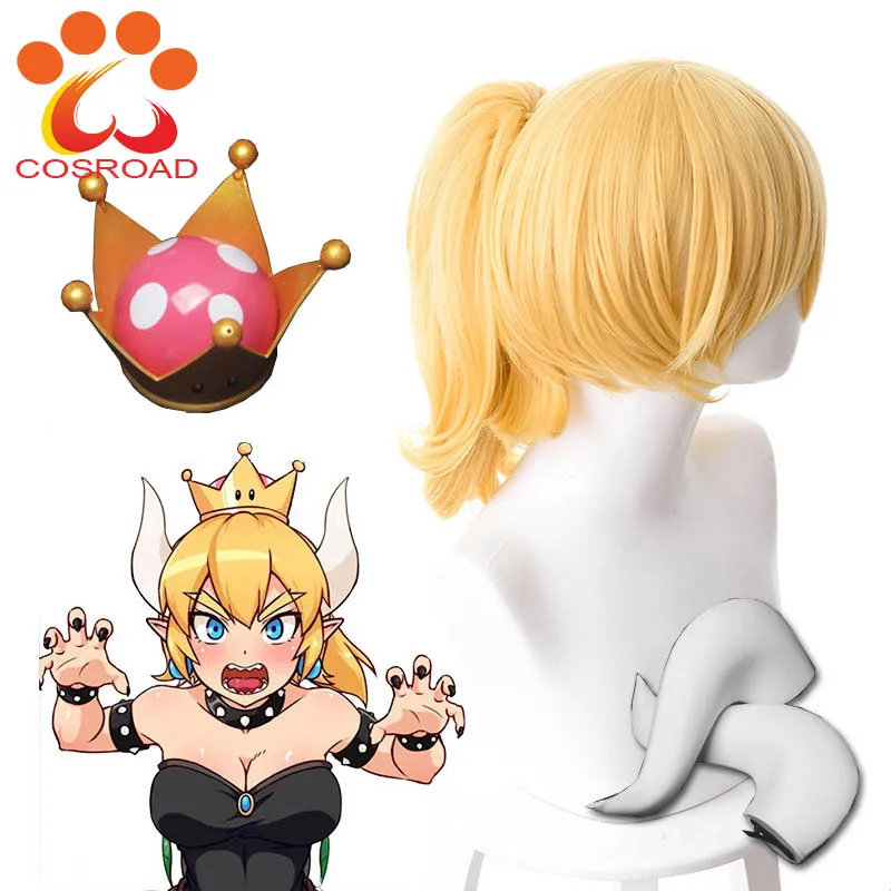 Cosroad супер Mario Bowsette Kuppa Koopa Hime парик для принцессы косплей реквизит короны рога