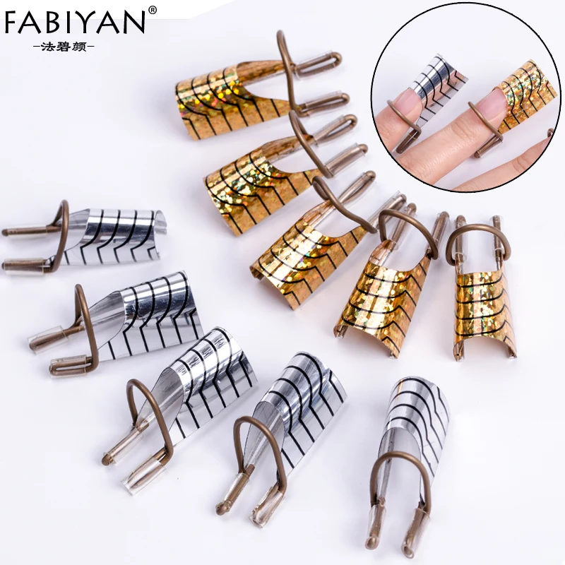 10 шт./2 набор многоразовые двойные золотые серебряные формы для дизайна ногтей кривая акриловый гель УФ французские советы из серии «сделай сам» инструмент для маникюра удлинитель